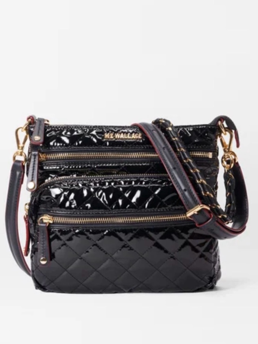 NWOT MZ Wallace Black Lacquer Downtown Crosby with leather and nylon straps